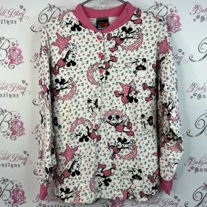 Disney Mickey unlimited vintage button Mickey mouse Pink  White Patterned Top